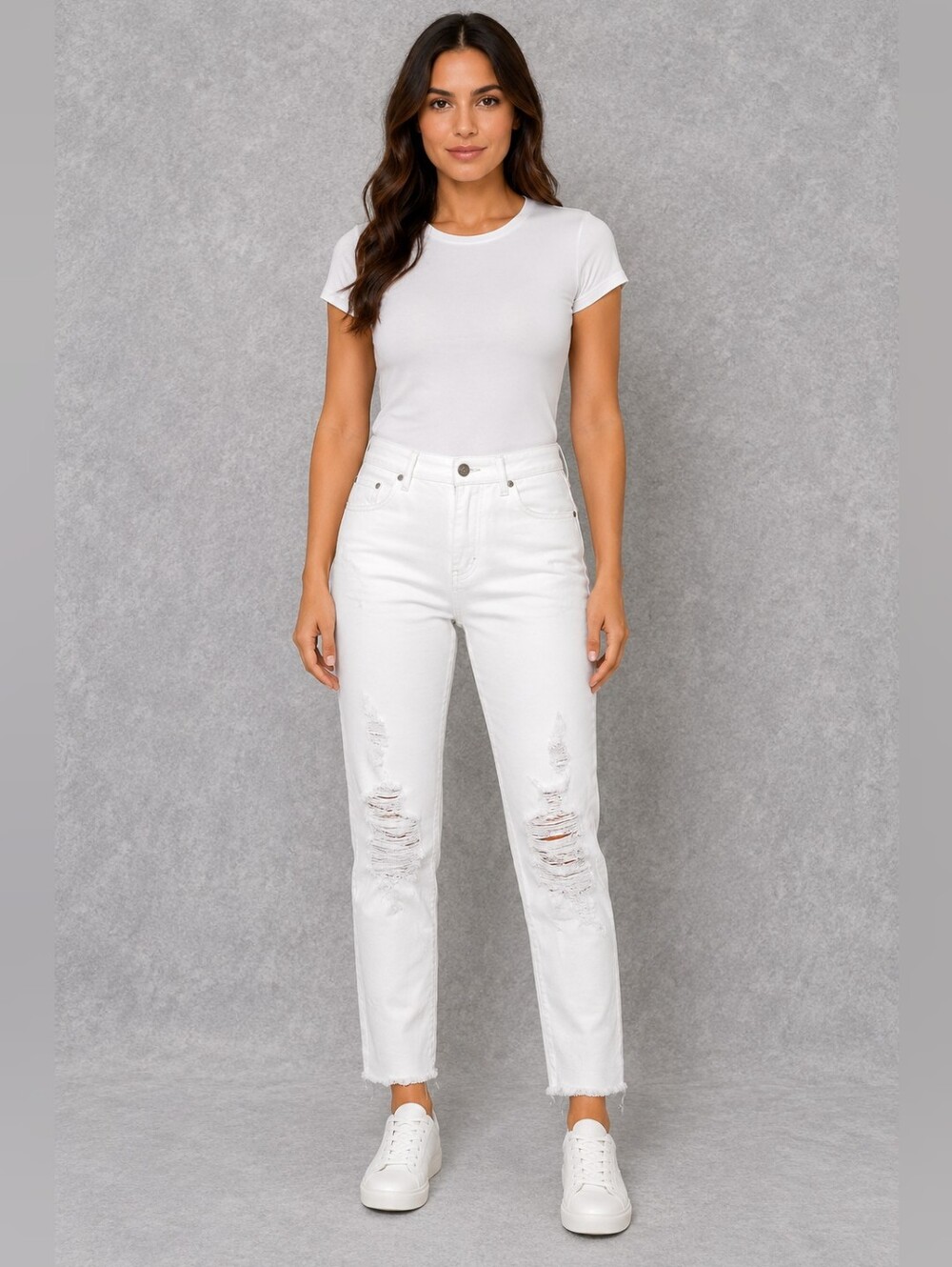 Rewash Women's White Distressed Skinny Jeans Size 7/28 Raw Hem Stretch Denim